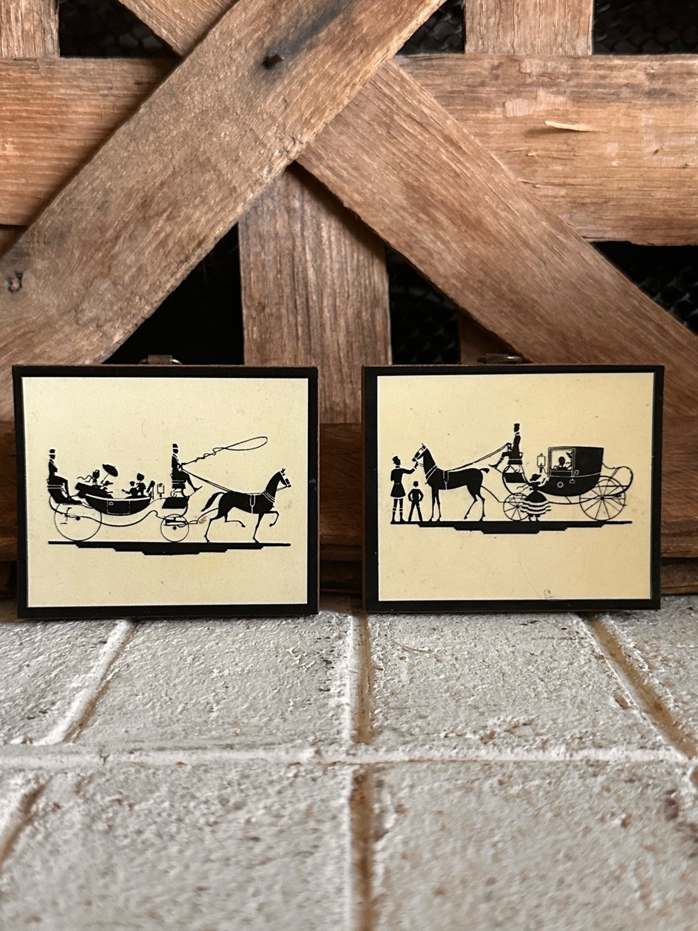 Vintage Family Horse Drawn
Carriage Silhouette Man Buggy
Victorian Mount set 2